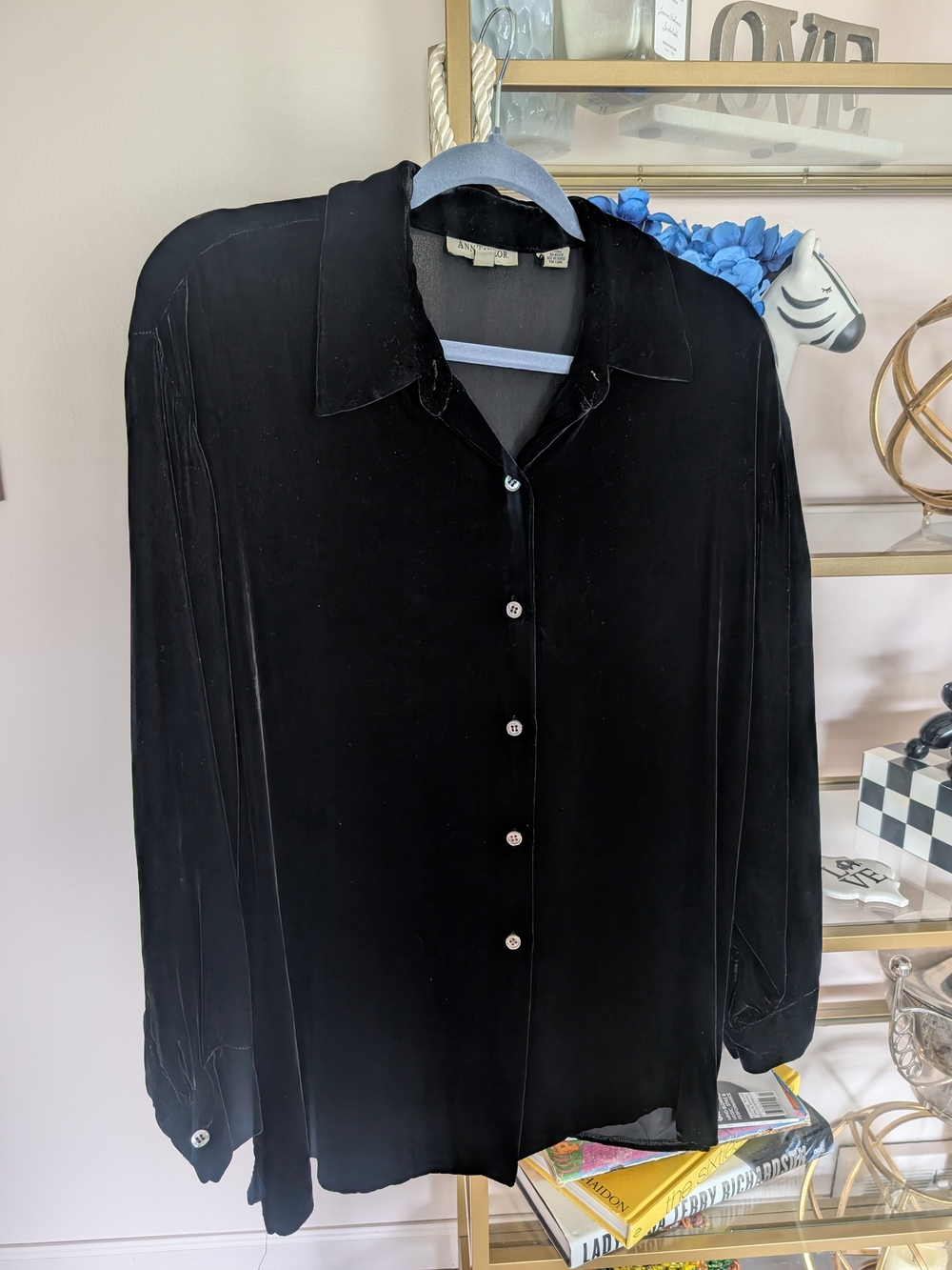 Vintage Black Velvet Ann Taylor Women's Button-down Blouse